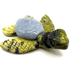 Peruvian Serpentine & Angelite Crystal Sea Turtle Polished Carving